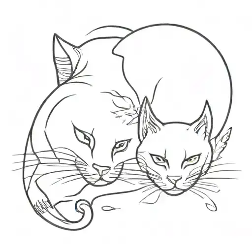 two cats, one lying down tattoo design idea