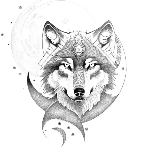 wolf and moon tattoo design idea