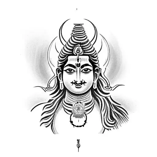 Fusion of Hindu god lord Shiva and lord Krishna tattoo design outline artwork face closeup arm tattoo tattoo design idea