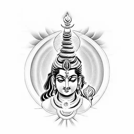 Fusion of Hindu god lord Shiva and lord Krishna tattoo design outline artwork face closeup arm tattoo tattoo design idea