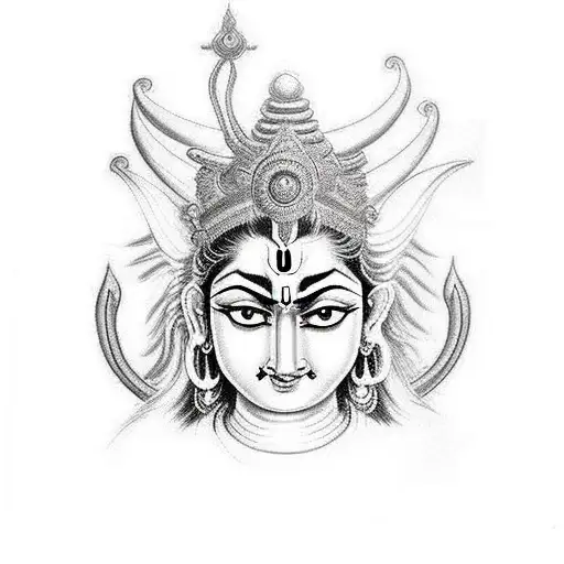 Fusion of Hindu god lord Shiva and lord Krishna tattoo design outline artwork face closeup arm tattoo tattoo design idea