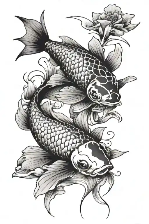 d 2 koi fish swimming gracefully tattoo design idea
