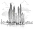 A vintage World War 2 bomber plane flying over a serene landscape of weeping willow trees and mountains tattoo design idea