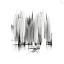 A vintage World War 2 bomber plane flying over a serene landscape of weeping willow trees and mountains tattoo design idea