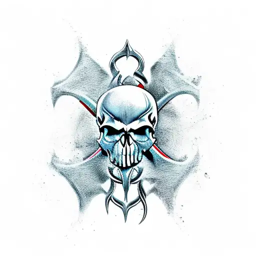 posiedons skull trident tattoo design idea
