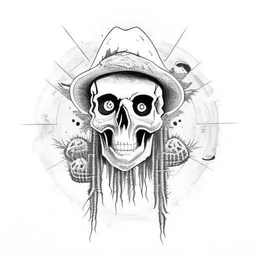 scarecrow skull cactus tattoo design idea
