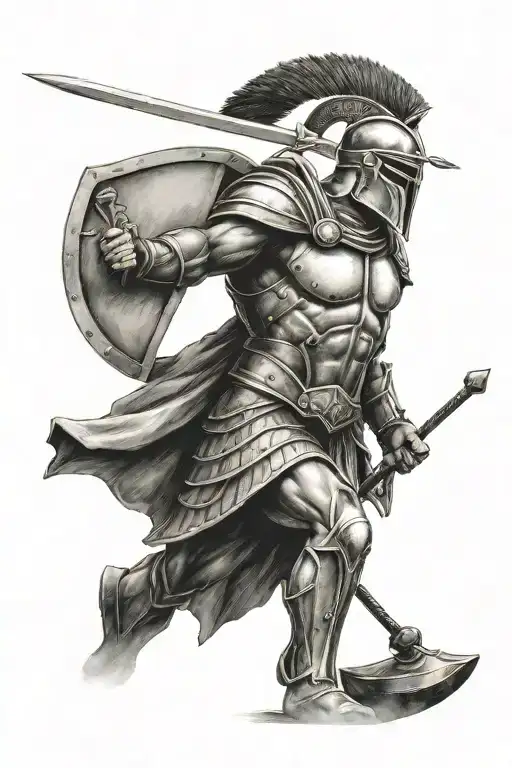 spartan soldier holding a spear and a shield tattoo design idea