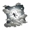 Twilight Sky: A gradient sky with stars. Central Figure: A human figure lying on the clouds. Clouds: Realistic clouds wi tattoo design idea