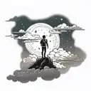Twilight Sky: A gradient sky with stars. Central Figure: A human figure lying on the clouds. Clouds: Realistic clouds wi tattoo design idea