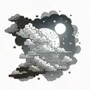 Twilight Sky: A gradient sky with stars. Central Figure: A human figure lying on the clouds. Clouds: Realistic clouds wi tattoo design idea
