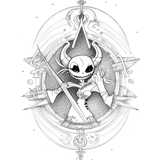 tarot card, Sagittarius, key, jack and sally tattoo design idea