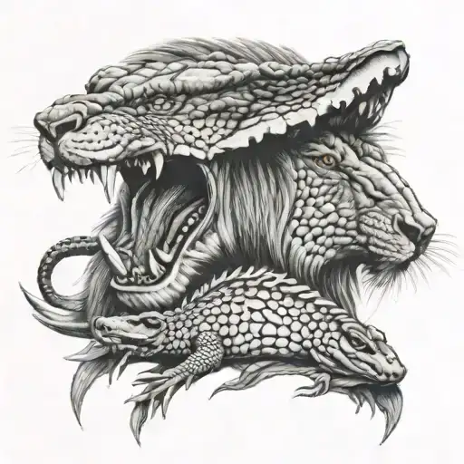 lion and crocodile tattoo design idea