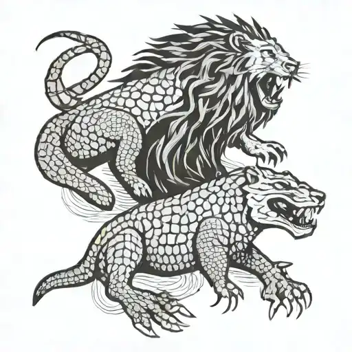 lion and crocodile tattoo design idea