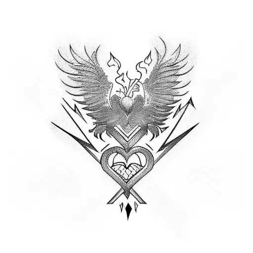 Breaking heart with phoenix tattoo design idea