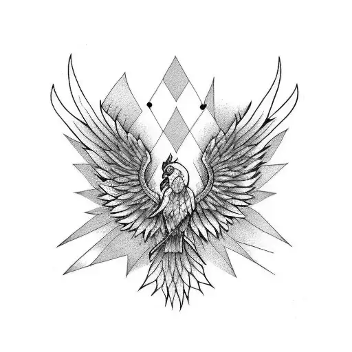 Breaking heart with phoenix tattoo design idea