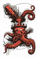 ship, octopus, wreck, sinking, waves, storm clouds tattoo design idea