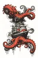 ship, octopus, wreck, sinking, waves, storm clouds tattoo design idea