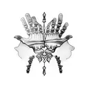 skeleton hand holding Hourglass and showing middle finger tattoo design idea