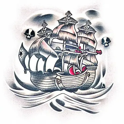 pirate ship with skulls tattoo design idea