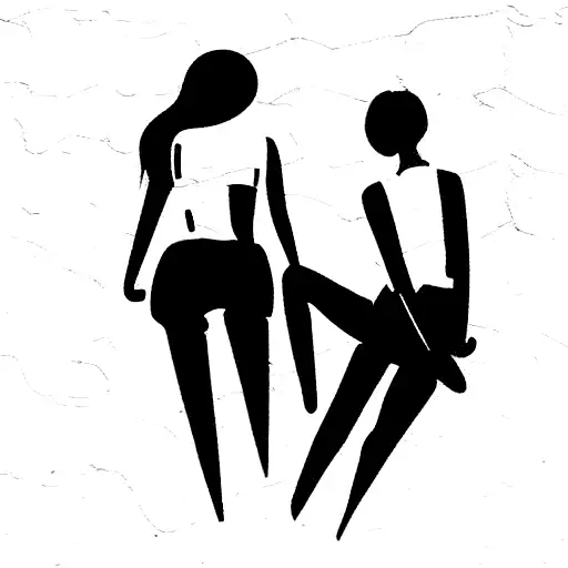 two blonde girls on a fence, seen from a distance  tattoo design idea