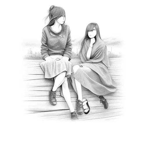 two girlsfriends on a fence, seen from a distance  tattoo design idea