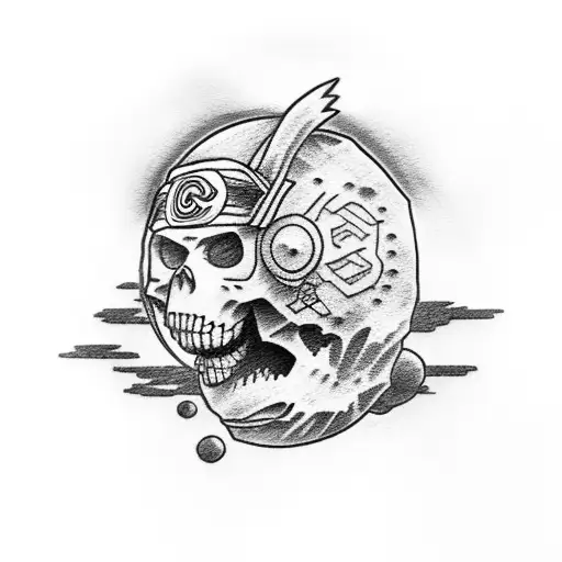 naruto on the moon with a skull in his hand tattoo design idea