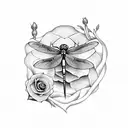dragonfly with roses tattoo design idea