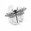 dragonfly with five roses tattoo design idea