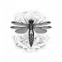 dragonfly with five roses tattoo design idea