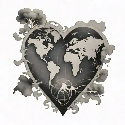 heart and world map tattoo design idea