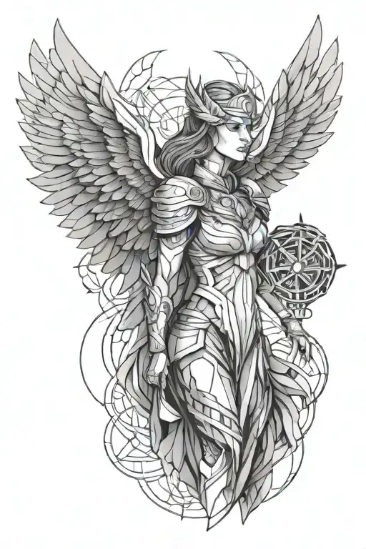 valkyrie with wings tattoo design idea