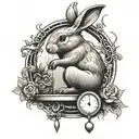 rabbit with balancing scale weight  tattoo design idea