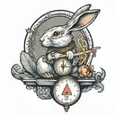 rabbit with balancing scale weight  tattoo design idea