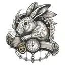 rabbit with balancing scale weight  tattoo design idea