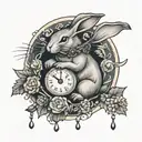 rabbit with balancing scale weight  tattoo design idea