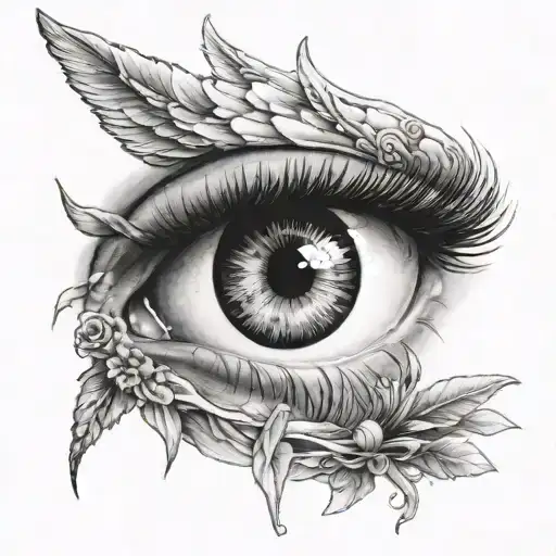Eyeball angel black and white drawing tattoo design idea