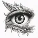 Eyeball angel black and white drawing tattoo design idea