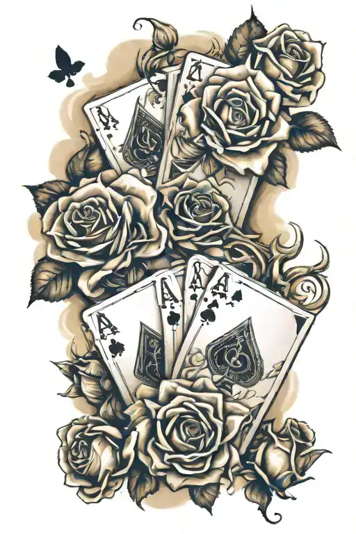4 Aces, and roses, the roses should burn  tattoo design idea