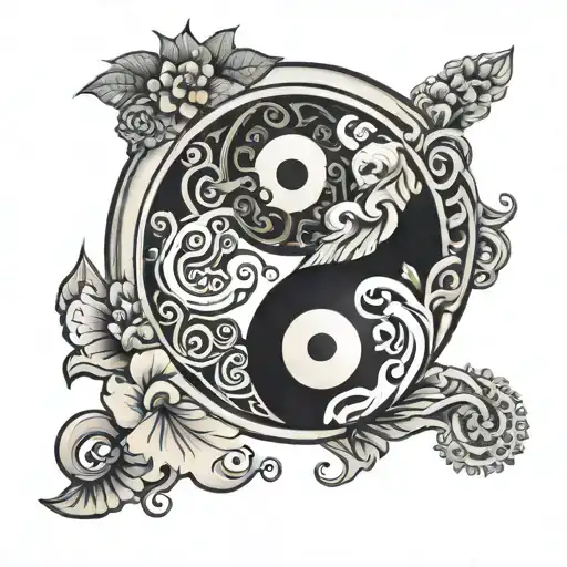 yin yang symbol with brain and heart tattoo design idea