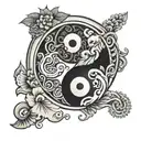 yin yang symbol with brain and heart tattoo design idea