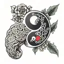 yin yang symbol with brain and heart tattoo design idea