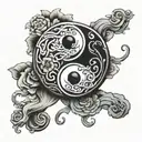 yin yang symbol with brain and heart tattoo design idea