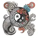 yin yang symbol with brain and heart tattoo design idea