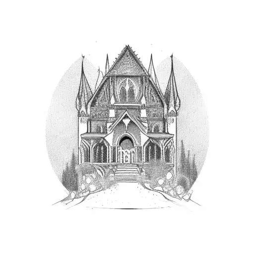 gothic building with snake tattoo design idea