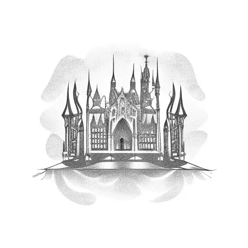 gothic building tattoo design idea