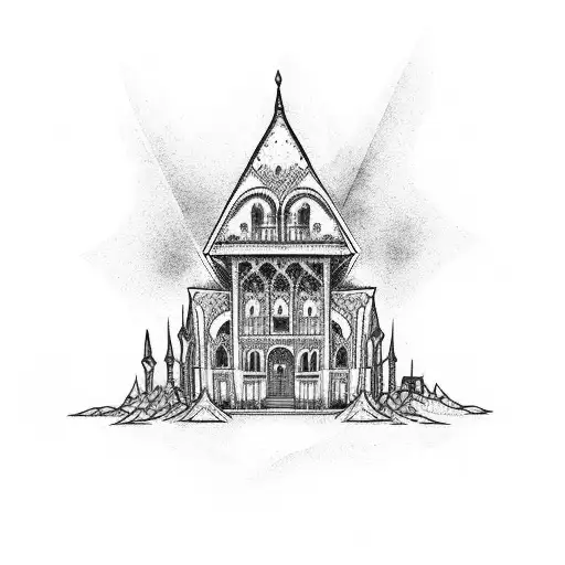 gothic building tattoo design idea
