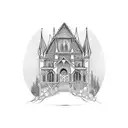 gothic building with snake tattoo design idea