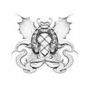 gothic building with snake tattoo design idea