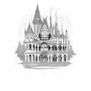 gothic building eaten by snake tattoo design idea