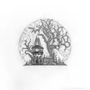 gothic building eaten by snake tattoo design idea